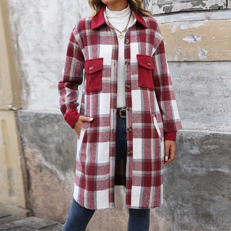 Damen Long-Hemdjacke im Overshirt‑Stil mit Brustklappen – Célinea