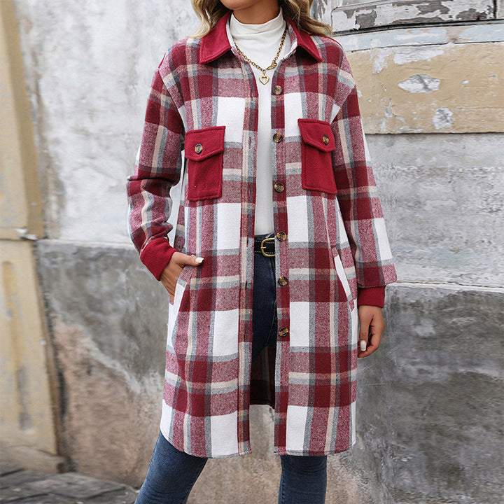 Damen Long-Hemdjacke im Overshirt‑Stil mit Brustklappen – Célinea