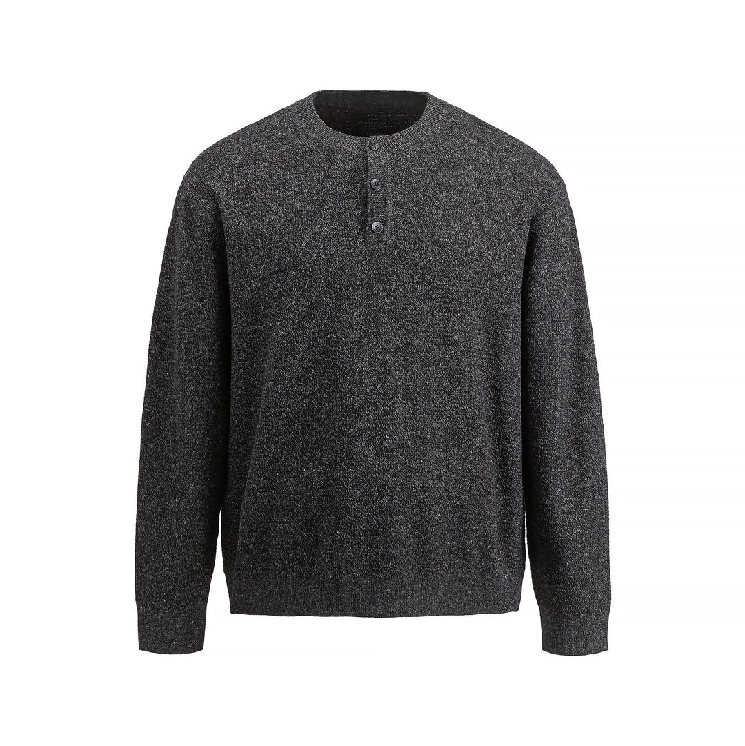 Herren Strukturierter Henley‑Strickpullover mit Dreifach‑Knopfleiste Echoarchiv
