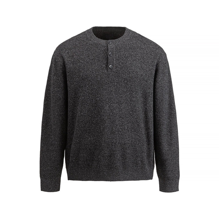 Herren Strukturierter Henley‑Strickpullover mit Dreifach‑Knopfleiste Echoarchiv