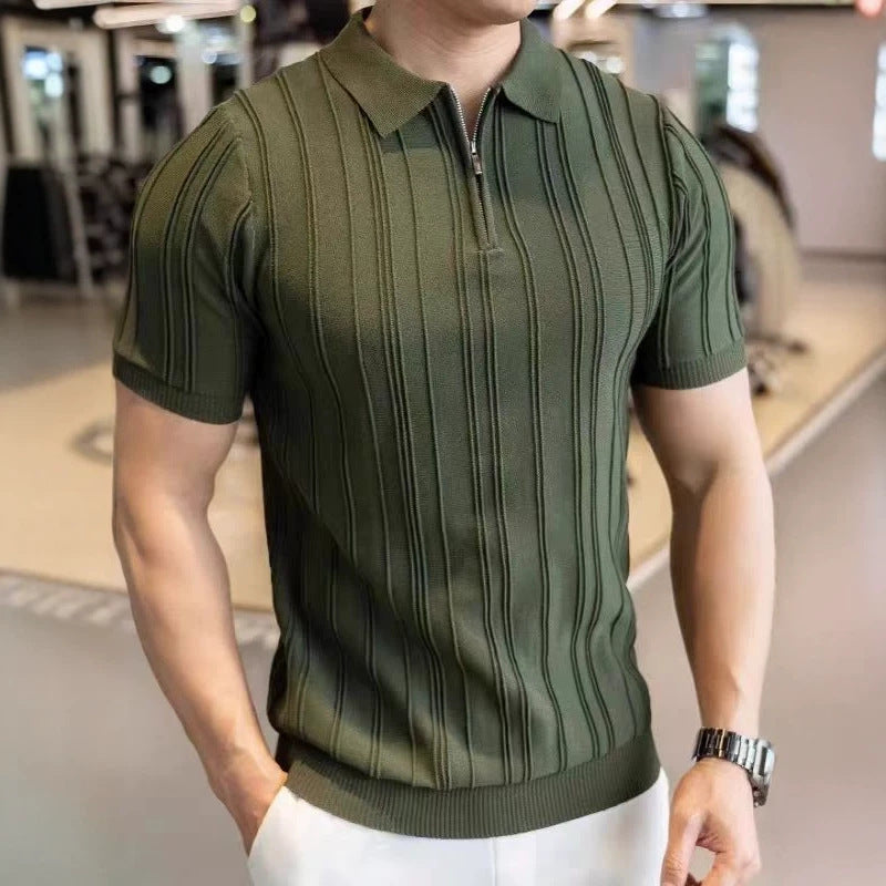 Stylisches kurzärmliges Poloshirt für Männer mit halbem Reißverschluss Echo Archive