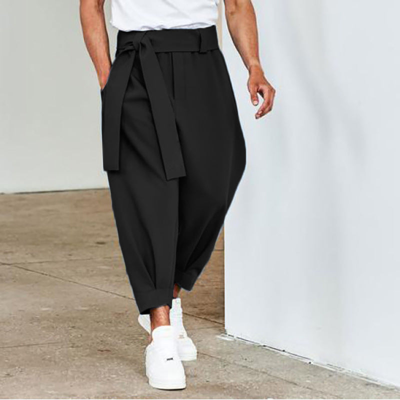 Herren elegante Freizeithose mit bindbarem Taillenband und weitem Schnitt Echoarchiv
