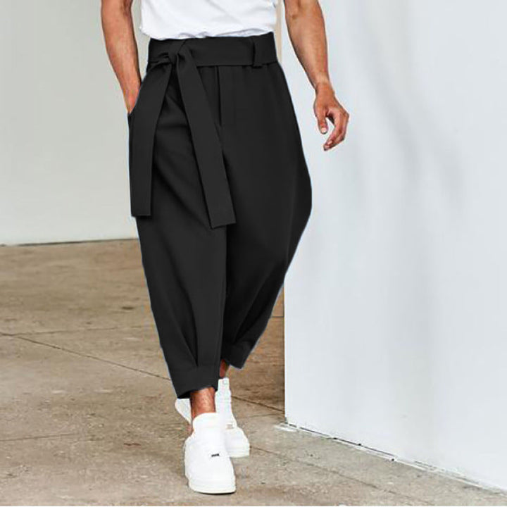 Herren elegante Freizeithose mit bindbarem Taillenband und weitem Schnitt Echoarchiv