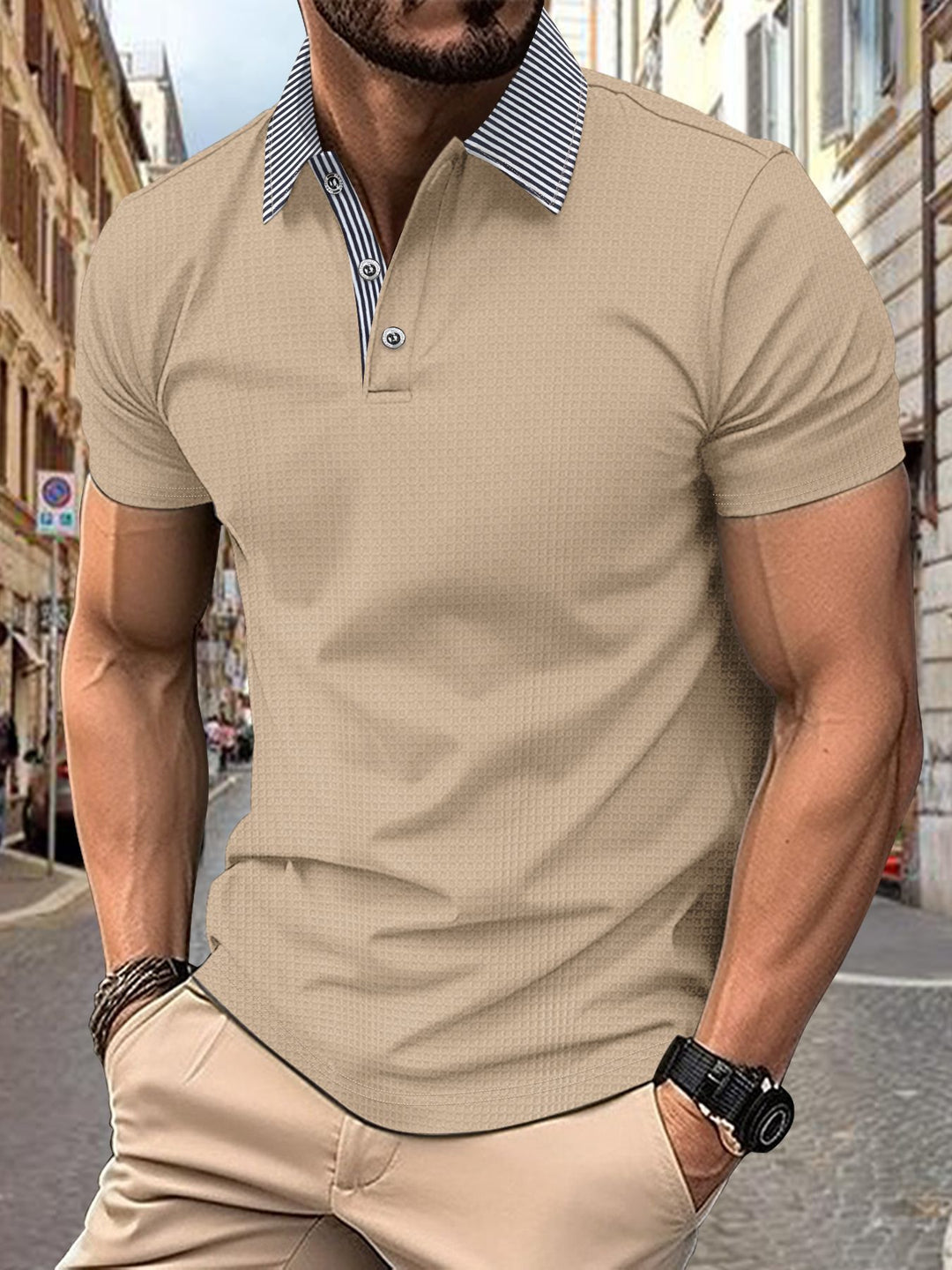 Herren Poloshirt mit modernem Kragen und strukturierter Oberfläche Echoarchiv