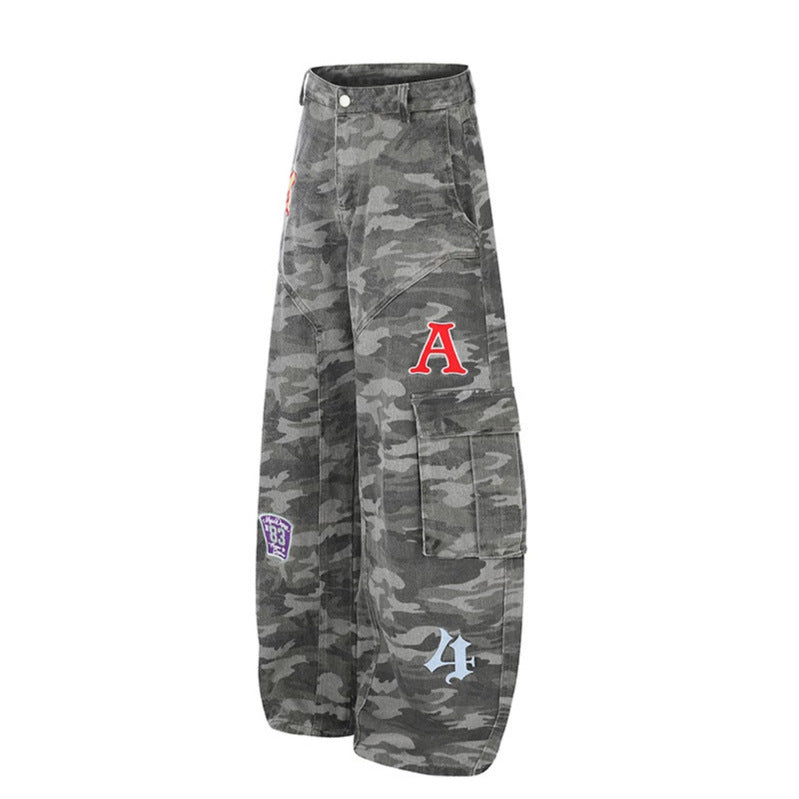 Damen Weite Cargo-Hose im Camouflage-Look mit Applikationen und Multi-Taschen Echoarchiv