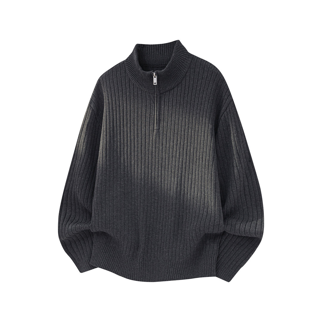 Unisex Weit geschnittener Rippenstrick-Pullover mit halbem Reißverschluss und Stehkragen Echo Archiv