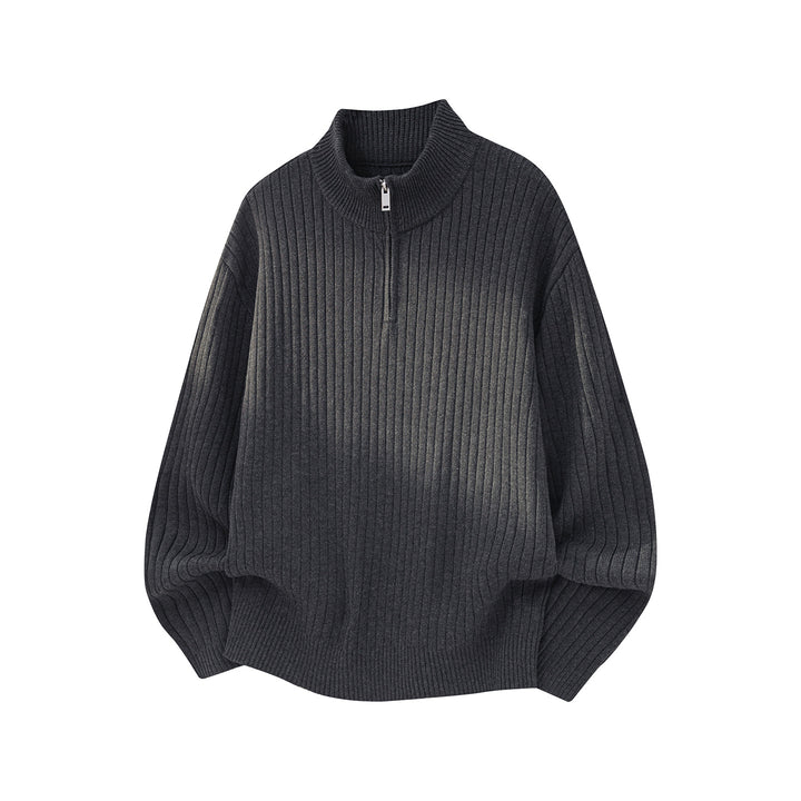 Unisex Weit geschnittener Rippenstrick-Pullover mit halbem Reißverschluss und Stehkragen Echo Archiv