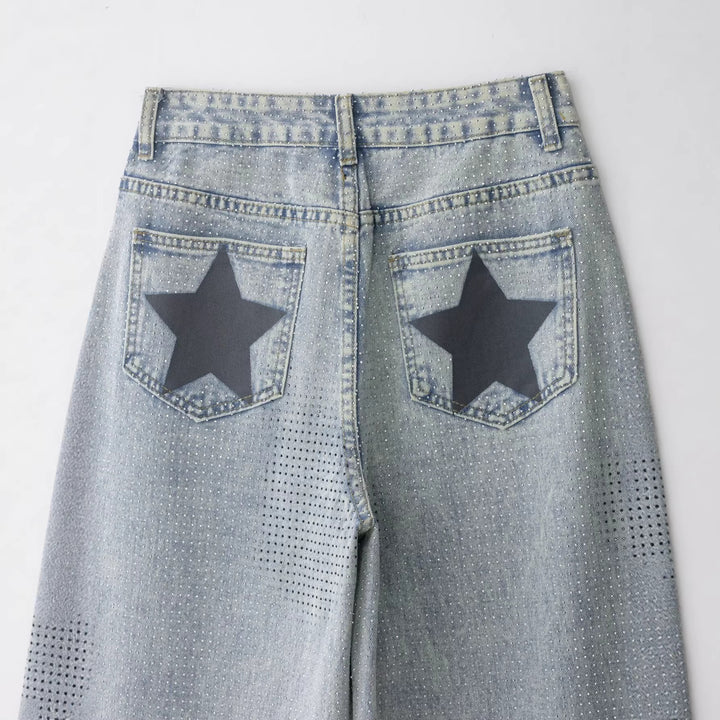 Damen Weite hochtaillierte Jeans mit weitem Bein und mikroperforiertem Muster Echo Archiv