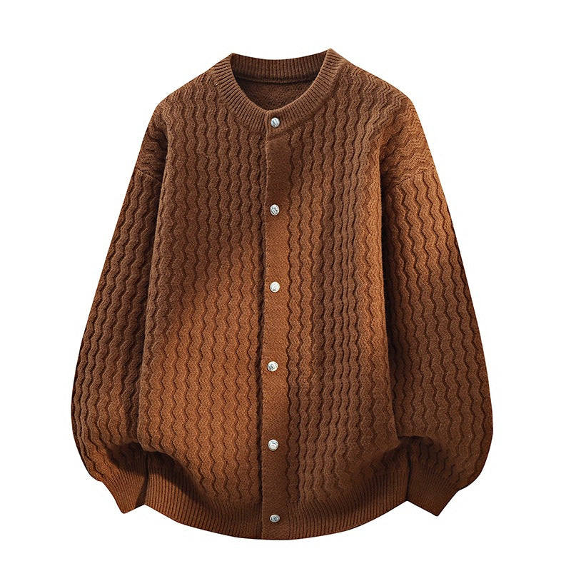 Damen Oversize-Strickjacke mit feiner Strukturstruktur & Perlenknopfleiste Echoarchiv