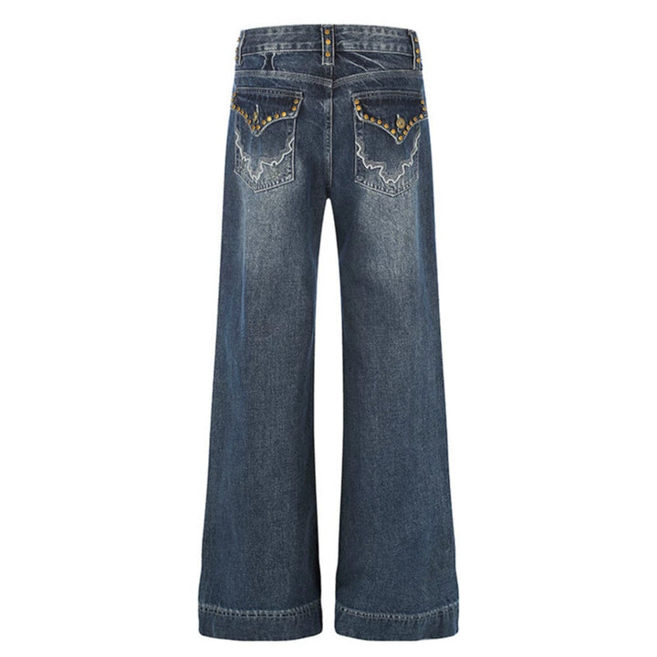 Damen Weite High‑Waist Denim Palazzo-Jeans mit weitem Bein und Vintage-Waschung Echoarchiv
