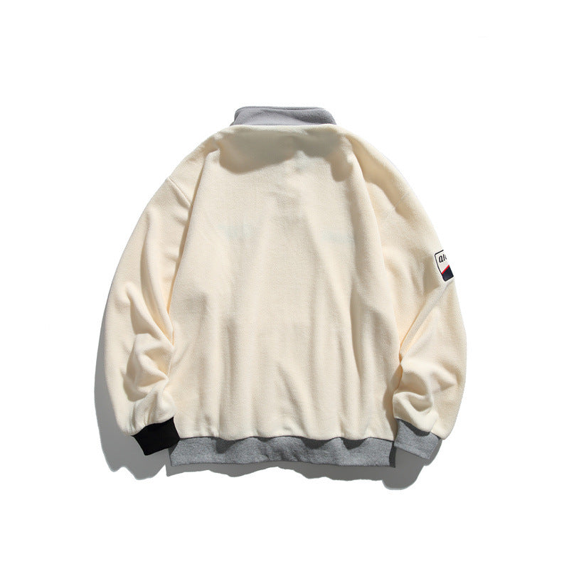Unisex Fleece-Halbzip-Pullover mit Stehkragen, Kängurutasche und Kontrastbündchen Echoarchiv