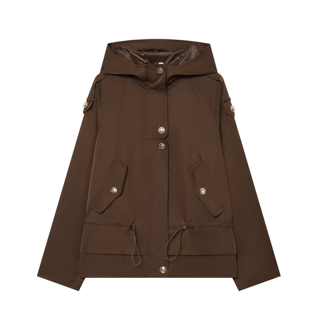Damen Kurzparka mit Kapuze, Tunnelzug-Taille und Pattentaschen Echoarchiv