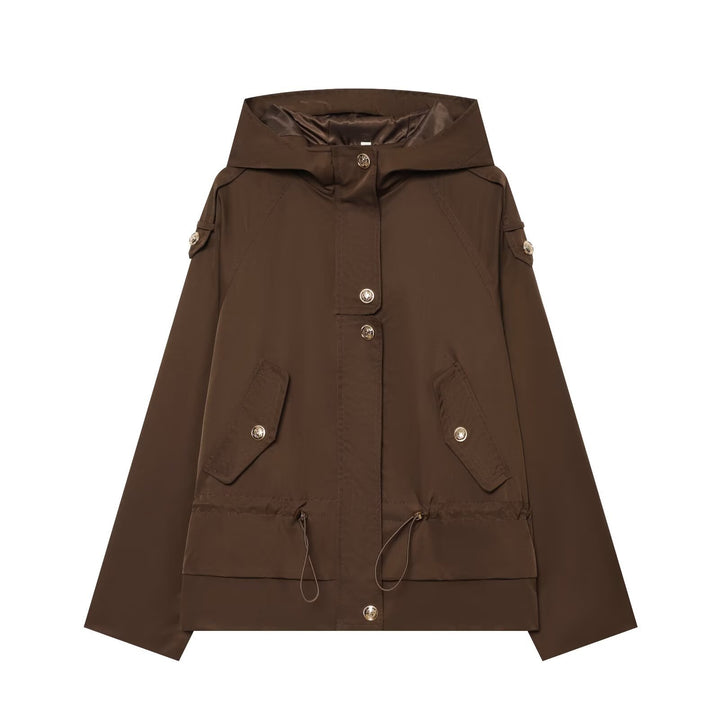 Damen Kurzparka mit Kapuze, Tunnelzug-Taille und Pattentaschen Echoarchiv