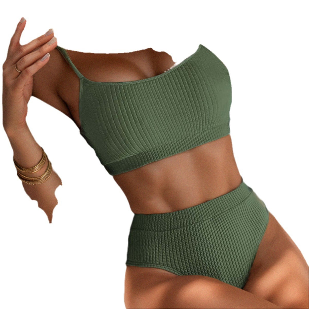 Damen Hochtaillierter Bikini mit floralem Akzent und sportlichem Oberteil Echo Archiv