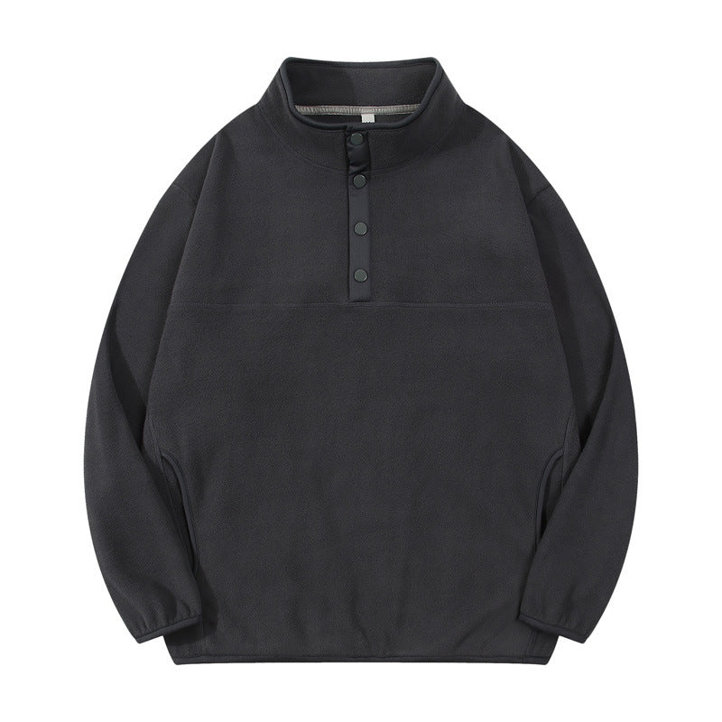 Herren gemütlicher Fleece-Pullover mit Stehkragen und Druckknöpfen Echoarchiv