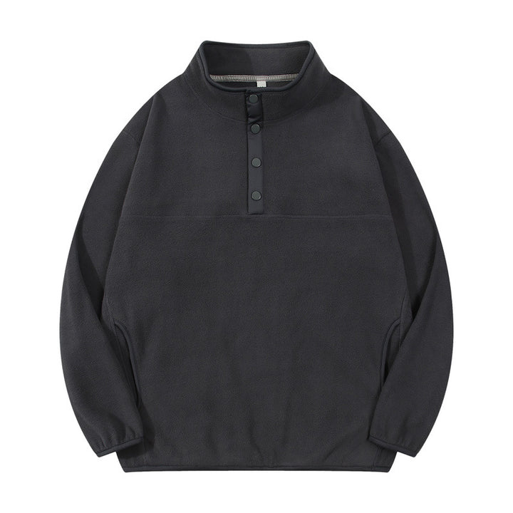Herren gemütlicher Fleece-Pullover mit Stehkragen und Druckknöpfen Echoarchiv