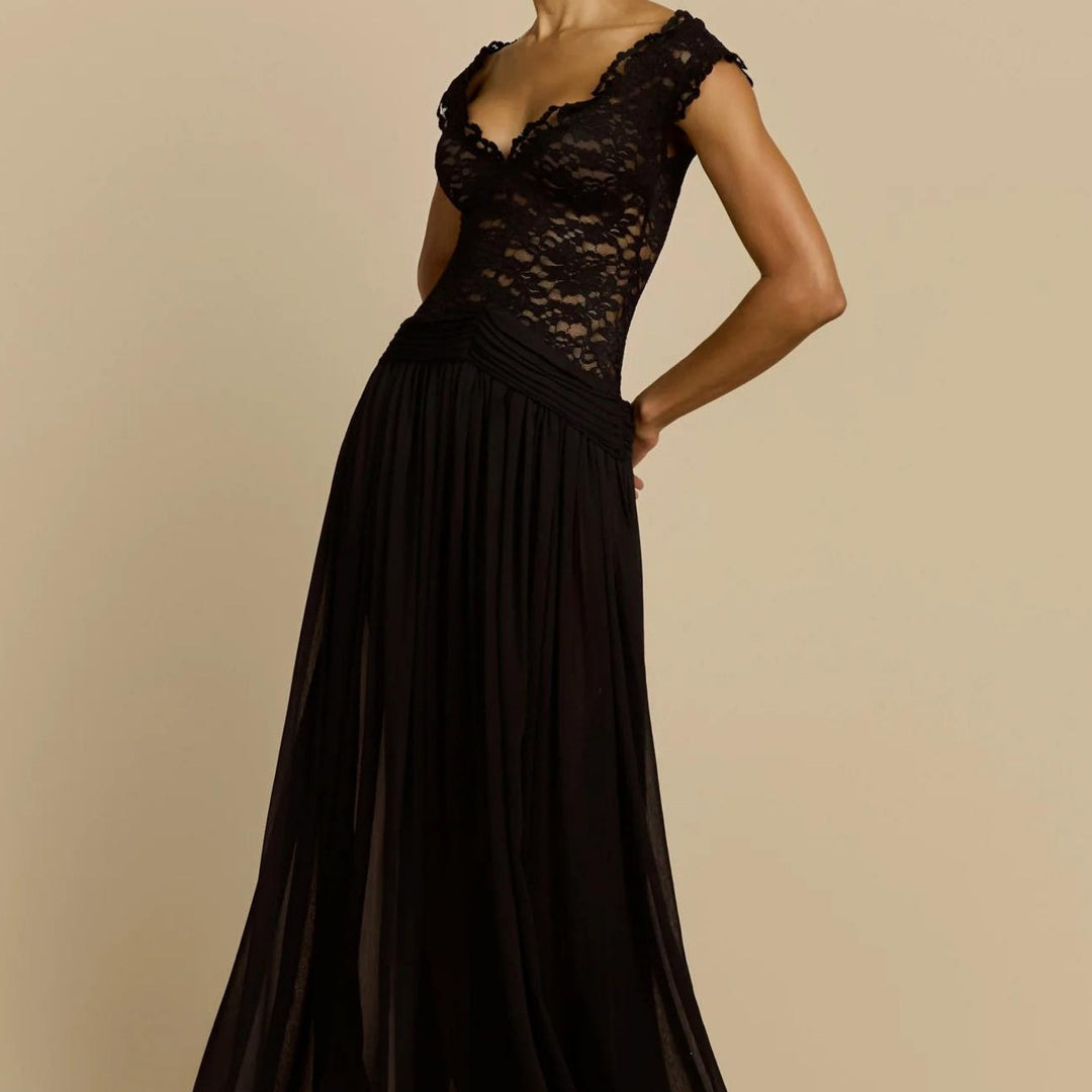 Damen Elegantes Spitzenmaxikleid mit fließendem Rock Echo Archiv