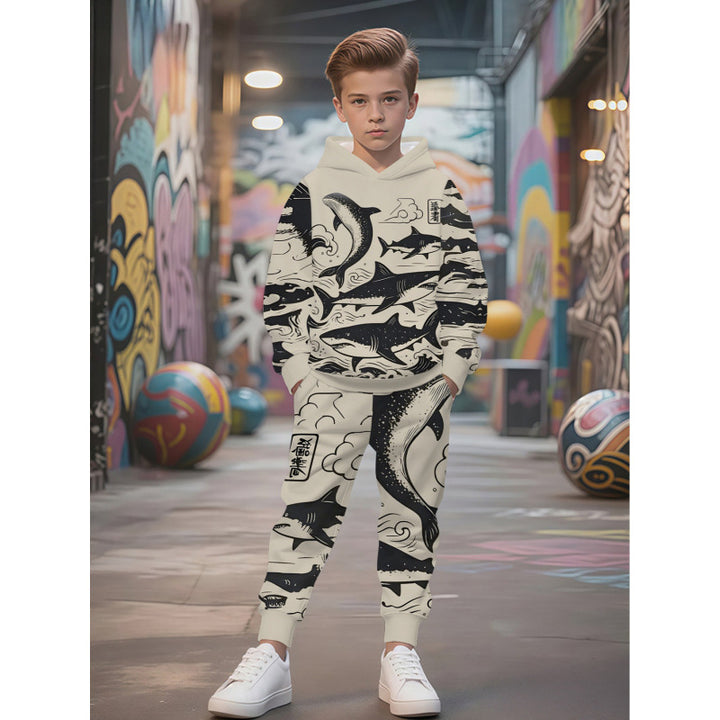 Unisex nan Kinder Jogginganzug mit Kapuzenpullover und detailreichem Auto-Print Echo Archiv