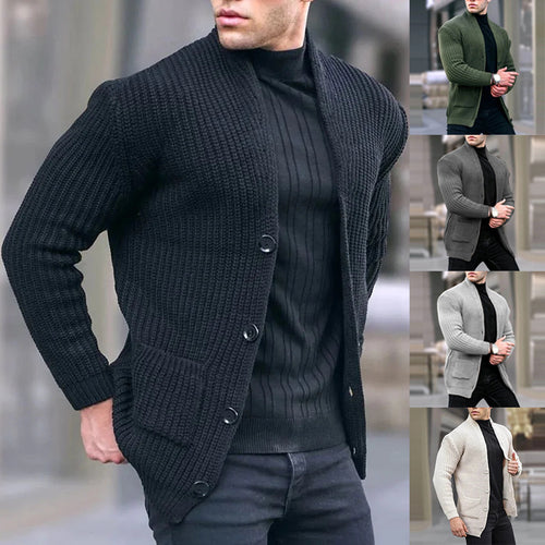 Herren Grobstrick-Cardigan mit Schalkragen und aufgesetzten Taschen Echo Archiv