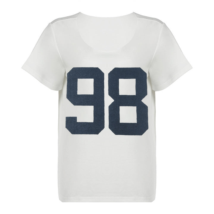 Damen lässiges V-Ausschnitt T-Shirt mit Sportmotiv Echo Archiv