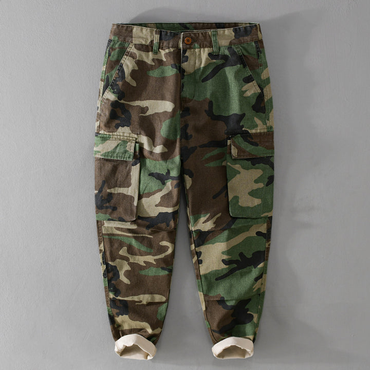 Herren Slim-Tapered Cargohose im Military-Stil mit Gummibündchen und Klappentaschen Echoarchiv