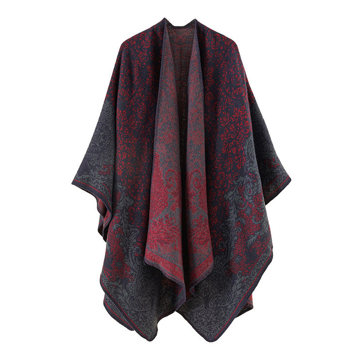 Damen Jacquard-Poncho mit orientalischem Muster und offener Vorderseite – Avérine