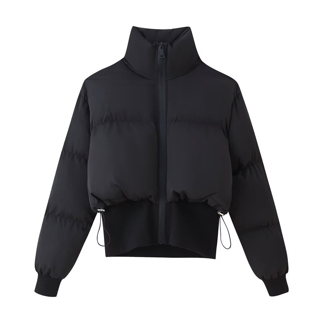 Damen nan kurz geschnittene Steppjacke mit hohem Stehkragen, Kordelzugsaum und breitem Rippenbund Echo Archiv