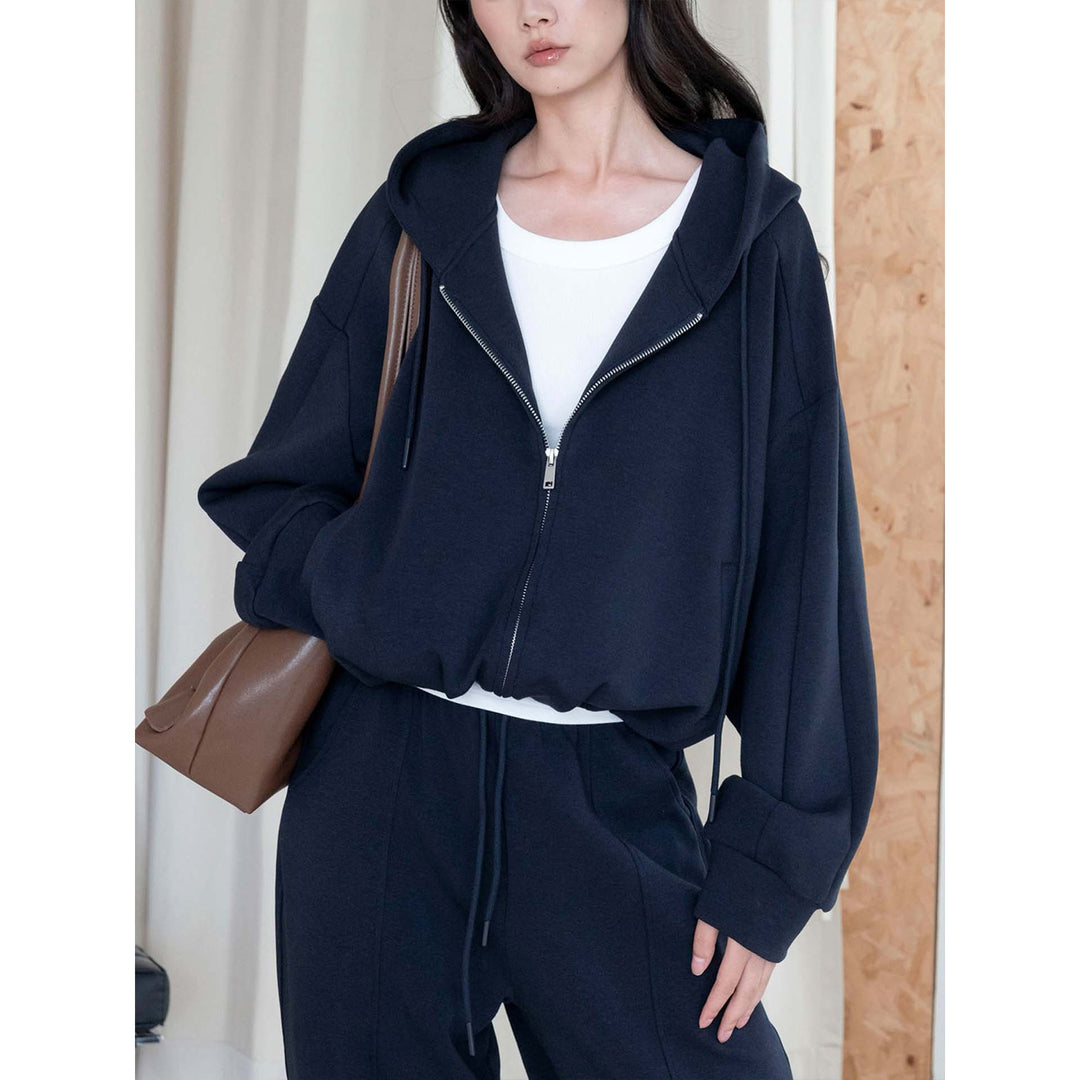 Damen Gestreifte Relaxed-Fit Zip-Kapuzenjacke mit Kordelzug Echoarchiv