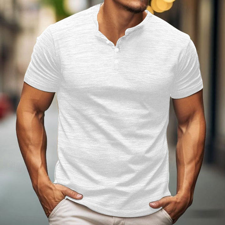 Herren Kurzarm-T-Shirt mit Knopfleiste – Marzano