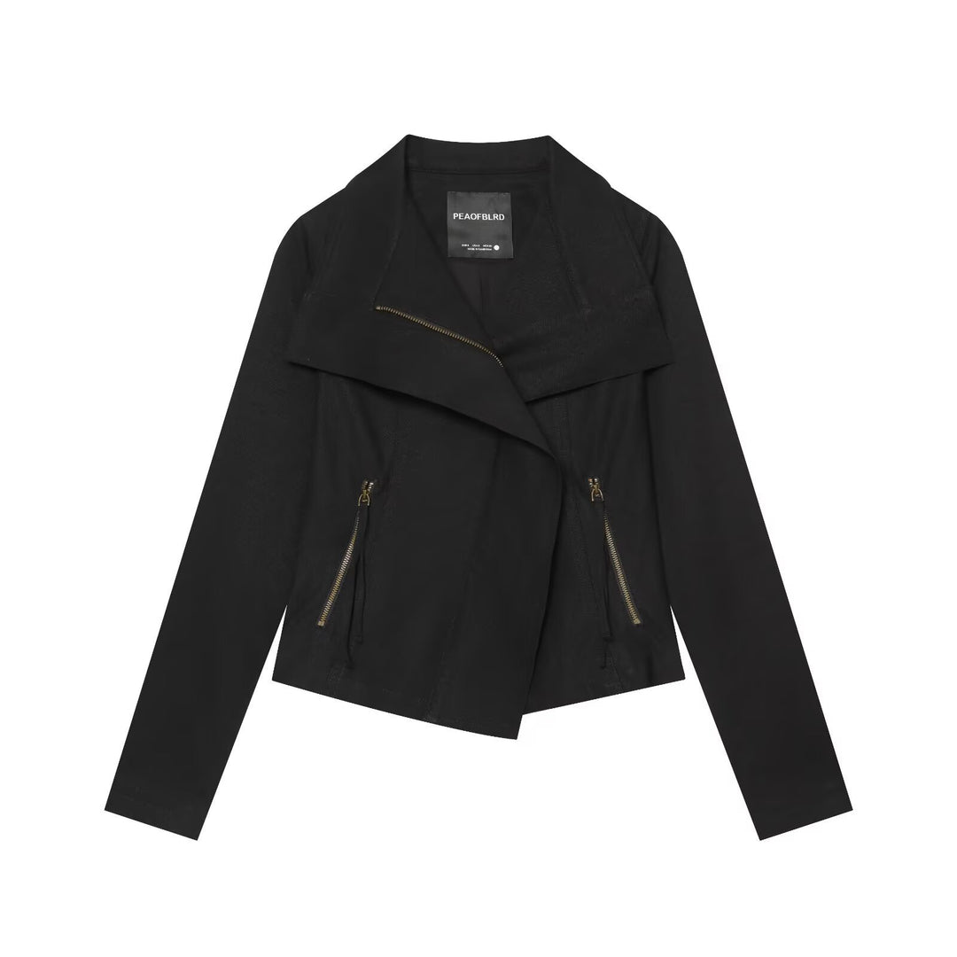 Damen Asymmetrische Bikerjacke mit Wasserfallkragen und diagonalem Reißverschluss Echo Archiv