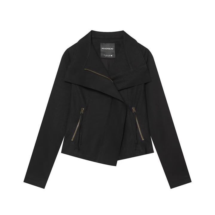 Damen Asymmetrische Bikerjacke mit Wasserfallkragen und diagonalem Reißverschluss Echo Archiv