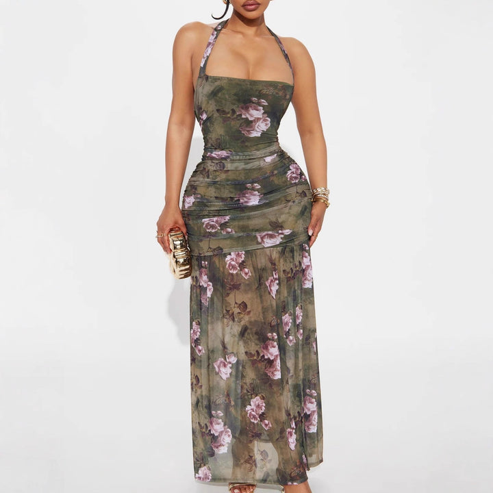Damen Schulterfreies Maxikleid mit elastischen Rüschendetails Echo Archiv