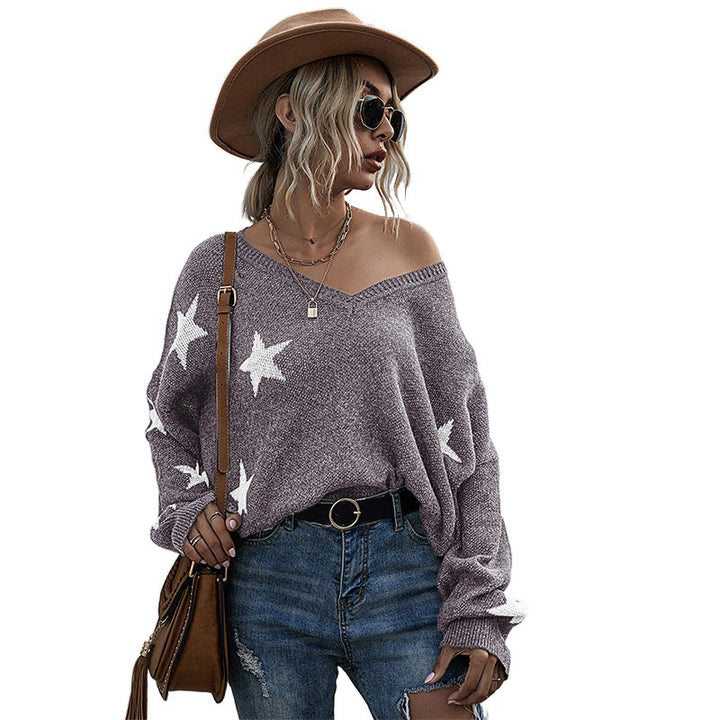 Damen Lässiger Oversized Pullover mit Sternen Echo Archiv
