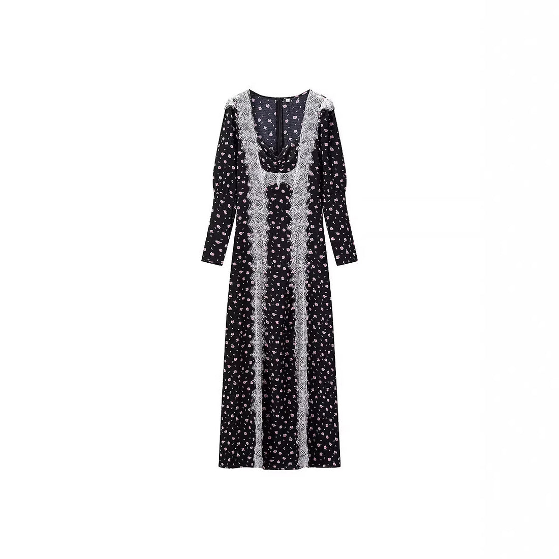 Damen Maxikleid im Boho‑Stil mit vertikalen Spitzenbahnen und lockerem U‑Ausschnitt Echo Archiv