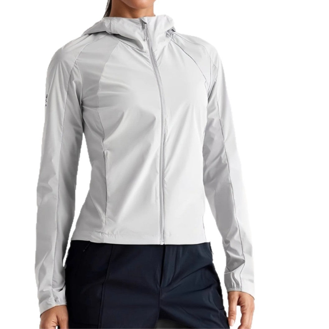 Damen Leichte Kapuzen-Windjacke mit Reißverschluss und verstellbarem Saum Echoarchiv