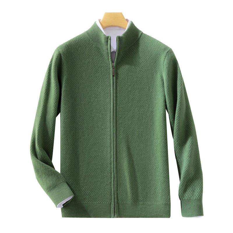 Herren Feiner Struktur-Strickjacke mit Stehkragen und durchgehendem Reißverschluss Echoarchiv