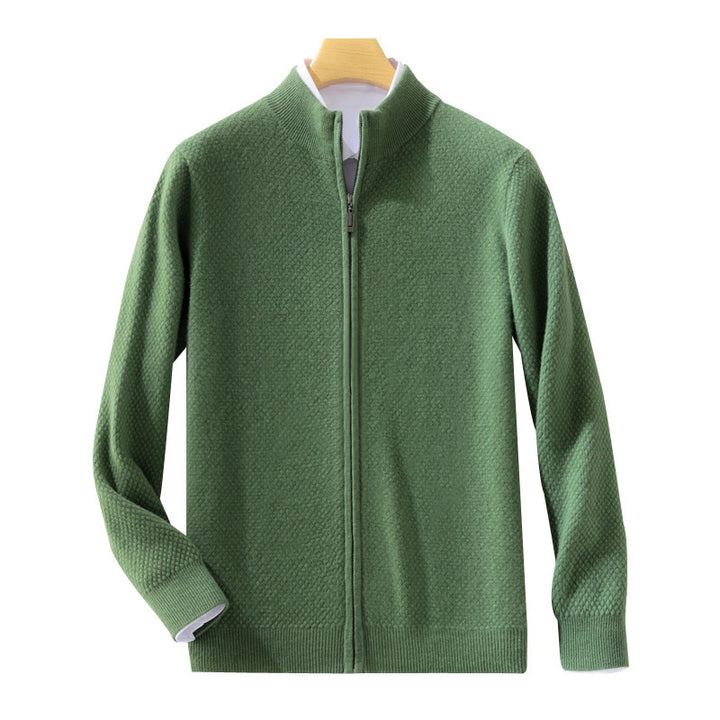 Herren Feiner Struktur-Strickjacke mit Stehkragen und durchgehendem Reißverschluss Echoarchiv