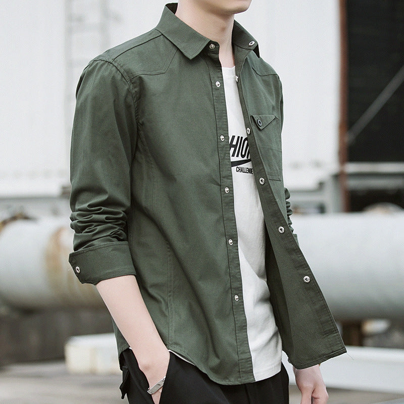 Herren Baumwoll-Overshirt im Worker-Style mit Brustpattentasche und Hemdkragen Echoarchiv