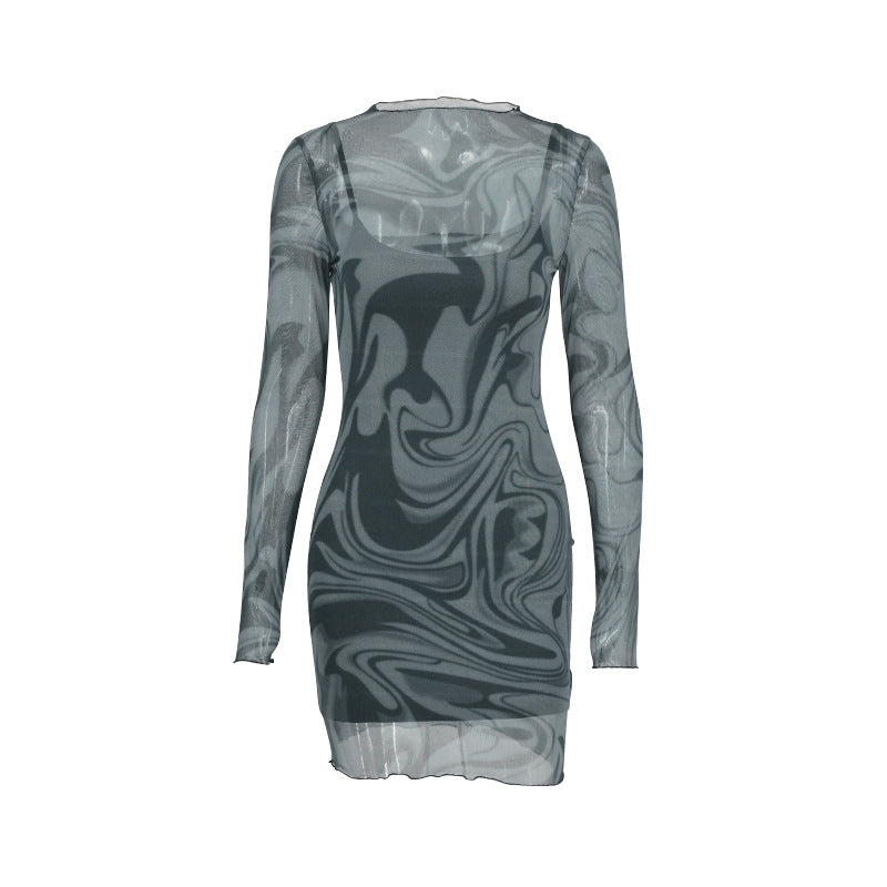 Damen figurbetontes Netzkleid mit marbled Effekt Echo Archiv