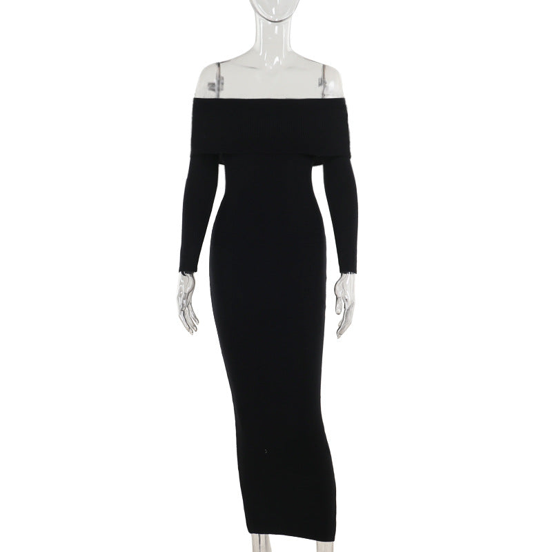 Damen schulterfreies Maxikleid mit langem Arm und elegantem Schnitt Echo Archiv