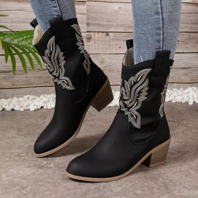 Damen Western-Boots im Vintage-Stil mit Stickerei, Schlupfprofil und leichtem Blockabsatz Echo Archiv