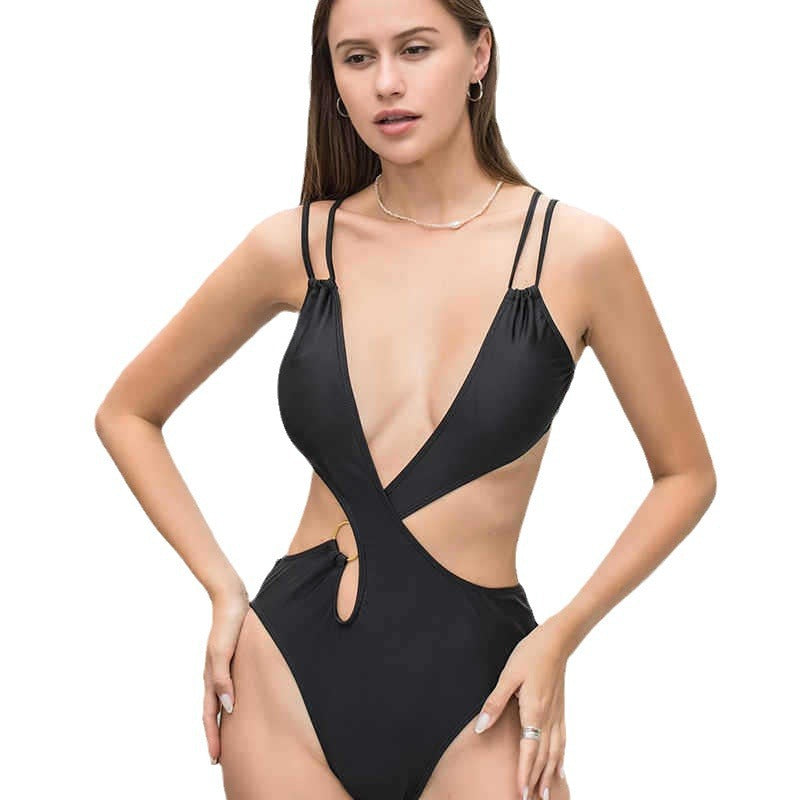 Damen Modischer Einteiler Badeanzug mit tiefem V-Ausschnitt und Cut-Out-Design Echo Archiv