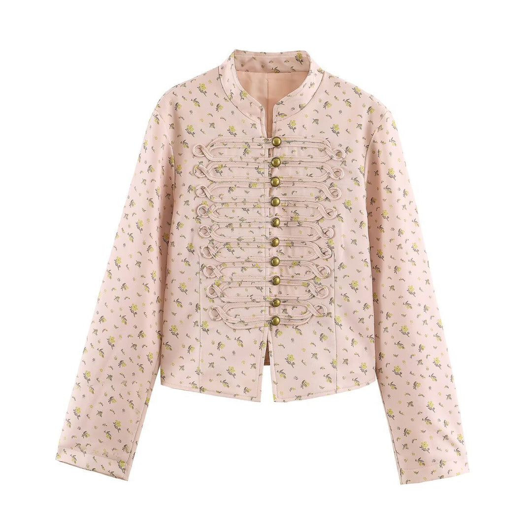 Damen Cropped Satin-Jacke im Militärstil mit dekorativem Froschbesatz Echo Archiv