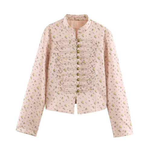 Damen Cropped Satin-Jacke im Militärstil mit dekorativem Froschbesatz Echo Archiv