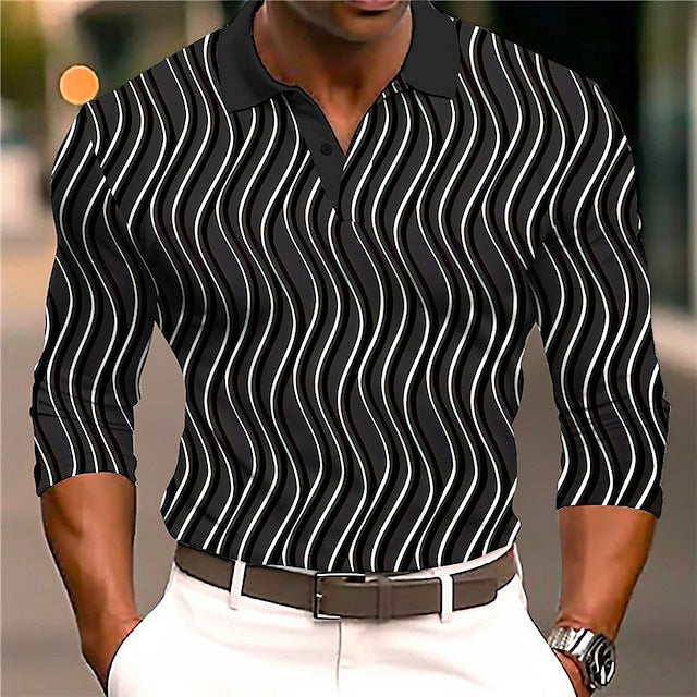 Herren Kurzarm-Poloshirt mit modernem Wellenmuster und kontrastierenden Details Echoarchiv