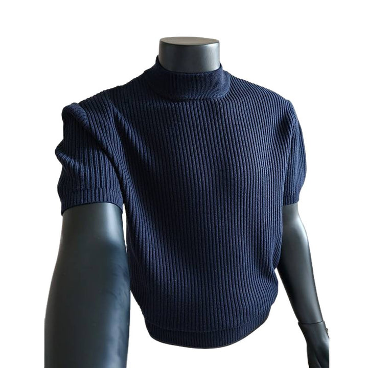 Herren nan kurzärmeliges Rippstrick-Shirt mit Stehkragen und schmaler Passform Echo Archiv