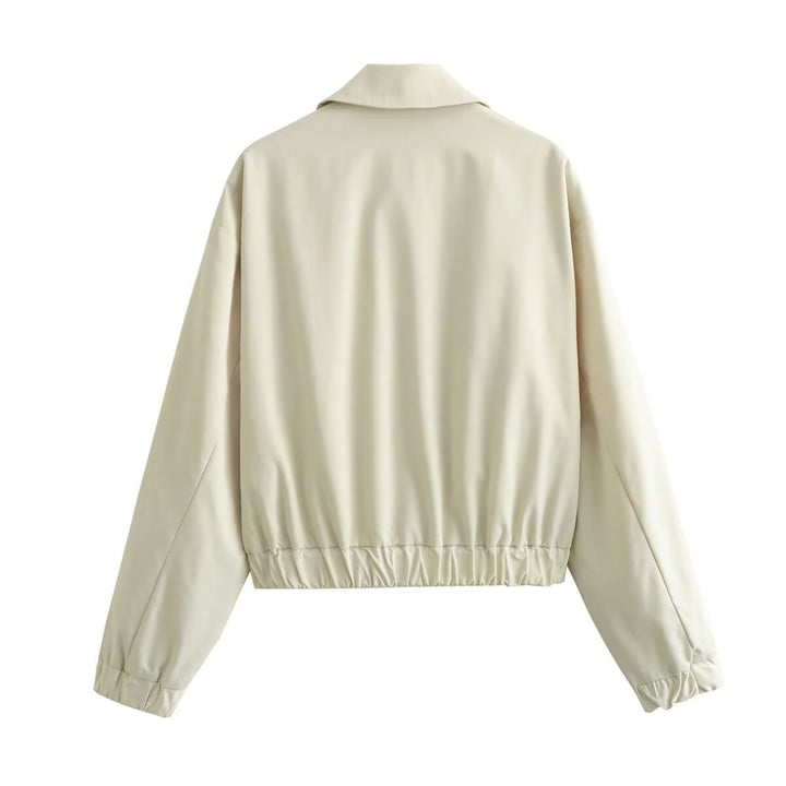 Damen leichte Oversize-Blousonjacke mit durchgehendem Reißverschluss, Hemdkragen und elastischen Ärmelbündchen – Célinea