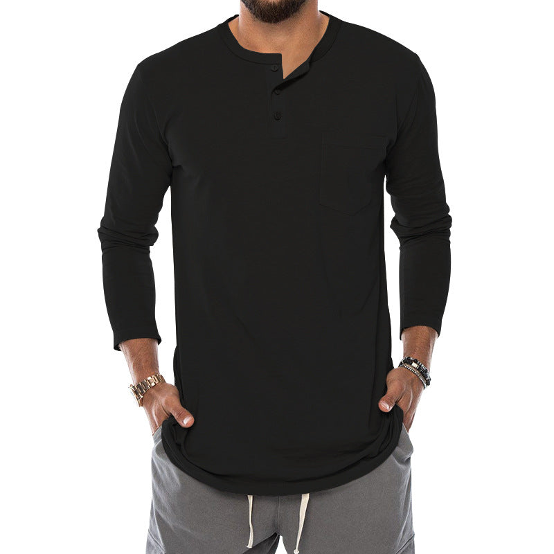 Herren Langarm-Henley-Shirt mit bequemen Knopfdetails und praktischer Brusttasche Echoarchiv