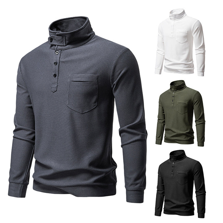 Herren Texturiertes Waffelstrick-Henleyshirt mit hohem Kragen, Knopfleiste und Brusttasche Echo Archiv
