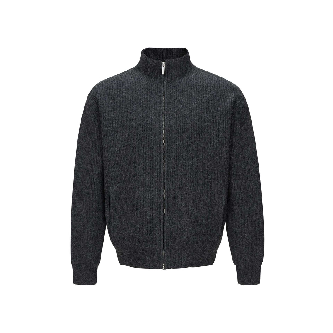 Unisex Kurzer gerippter Strickzipper mit hohem Stehkragen und schlankem Bund Echoarchiv